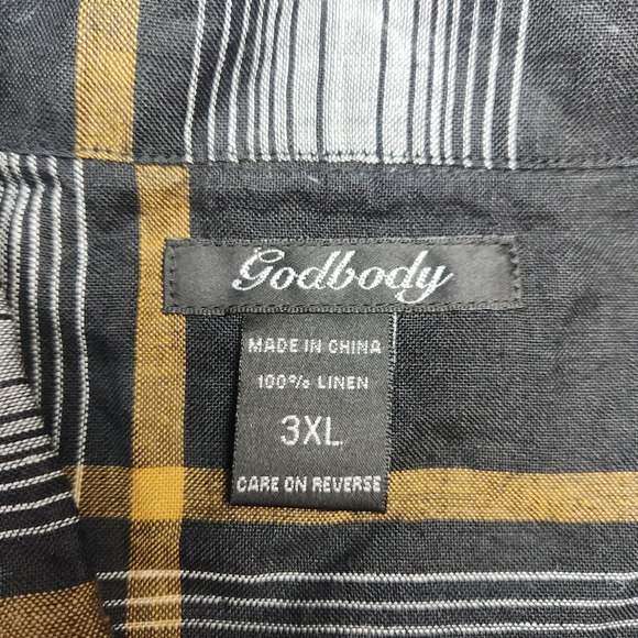 Godbody 3XL Linen Plaid Black Gold Short Sleeve Button Down Camp Shirt Menswear - Picture 5 of 6